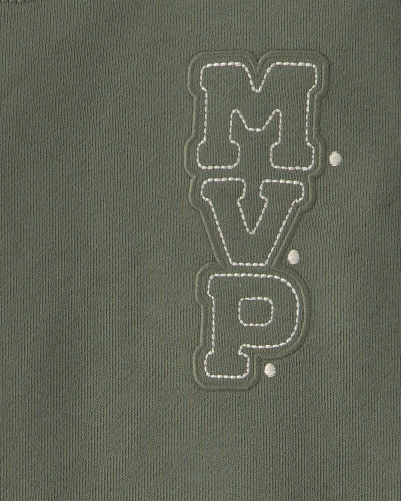 B&eacute;b&eacute; gar&ccedil;on - Ensemble 2 pi&egrave;ces haut manches longues et pantalon en jersey bouclette &agrave; broderie &laquo;MVP&raquo; &ndash; Vert olive, image 4 sur 4 diapositives