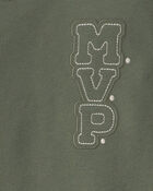B&eacute;b&eacute; gar&ccedil;on - Ensemble 2 pi&egrave;ces haut manches longues et pantalon en jersey bouclette &agrave; broderie &laquo;MVP&raquo; &ndash; Vert olive, image 4 sur 4 diapositives