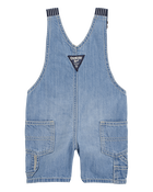 Baby Denim Shortalls: Hickory Stripe Strap Remix, image 2 of 5 slides