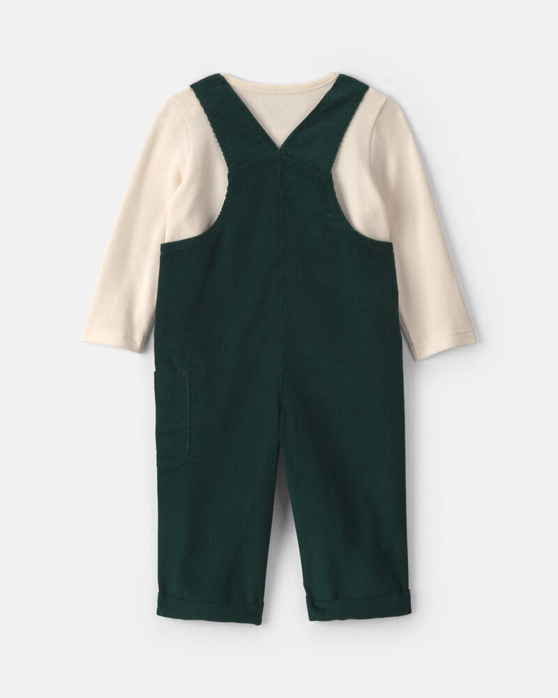 Baby Boy 2-Piece Candy Cane Corduroy Long-Sleeve Overall Set - Green/Cream, image 2 of 6 slides