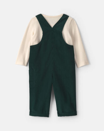 Baby Boy 2-Piece Candy Cane Corduroy Long-Sleeve Overall Set - Green/Cream, 