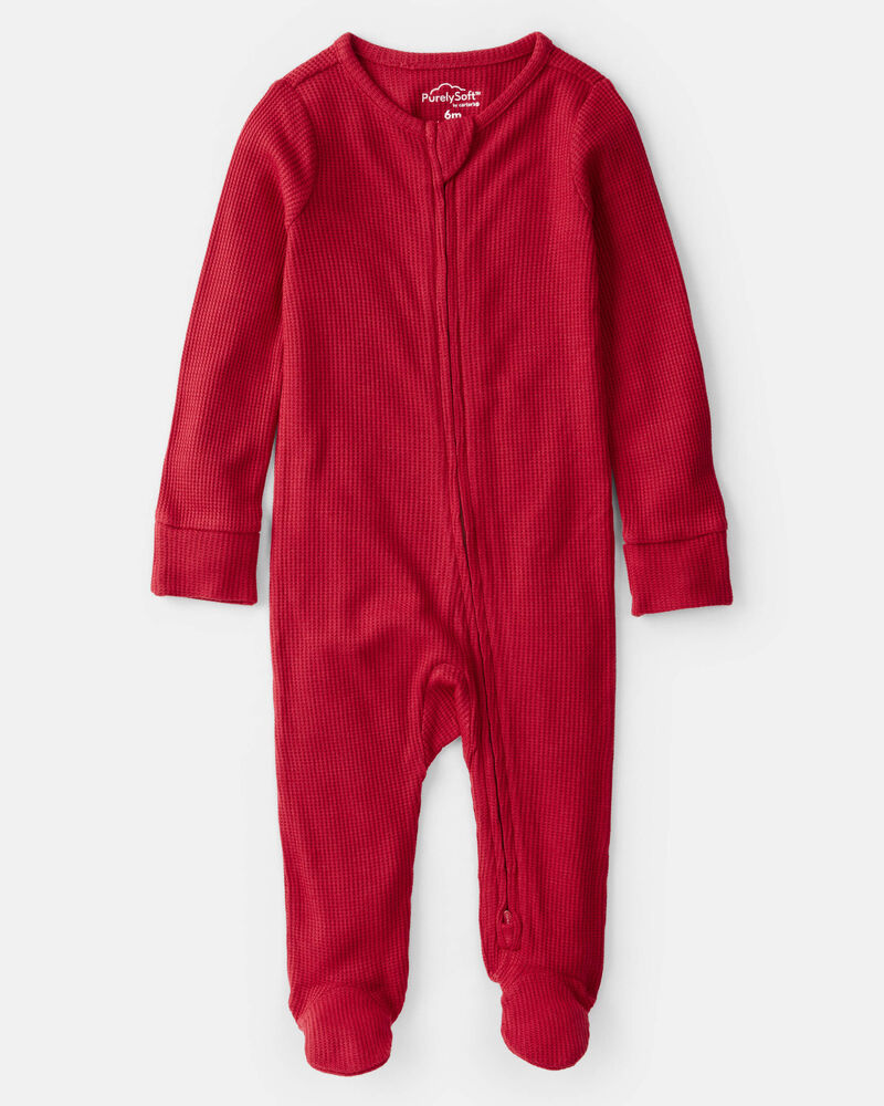 Baby Solid Print PurelySoft Long-Sleeve Sleeper- Red, image 1 of 7 slides