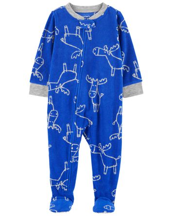 Pyjama 1 pièce à pieds en molleton à imprimé d’orignal, 