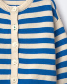 Toddler Girl Button-Down Cardigan in Stripes - Royal Blue/Cream, image 2 of 2 slides