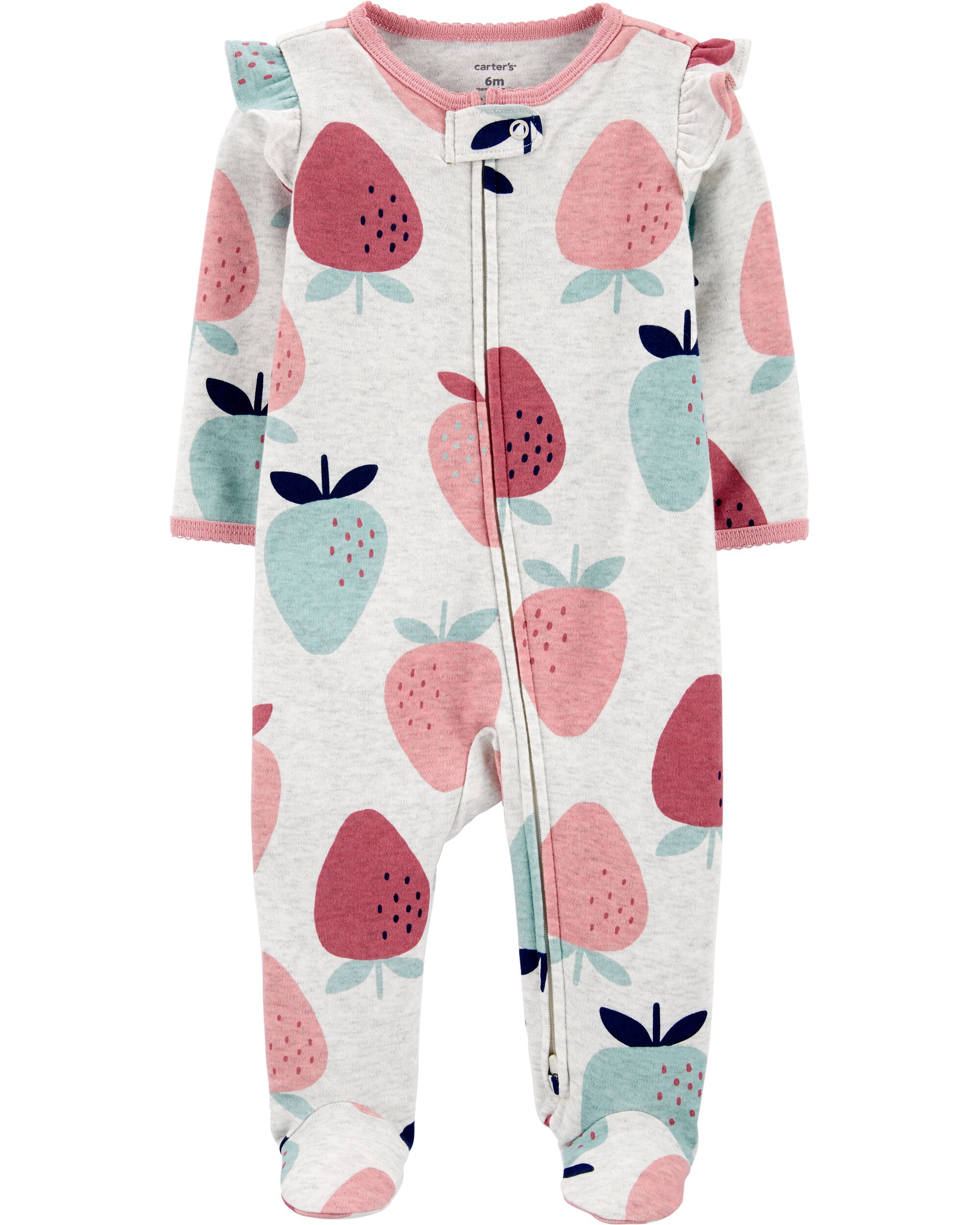 White Pink Strawberry 2 Way Zip Cotton Sleeper Pyjamas Carter s