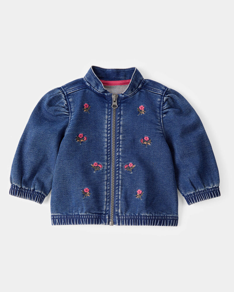 Bébé Blouson à fermeture à glissière en denim fleuri, image 1 sur 4 diapositives