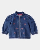 Bébé Blouson à fermeture à glissière en denim fleuri, image 1 sur 4 diapositives