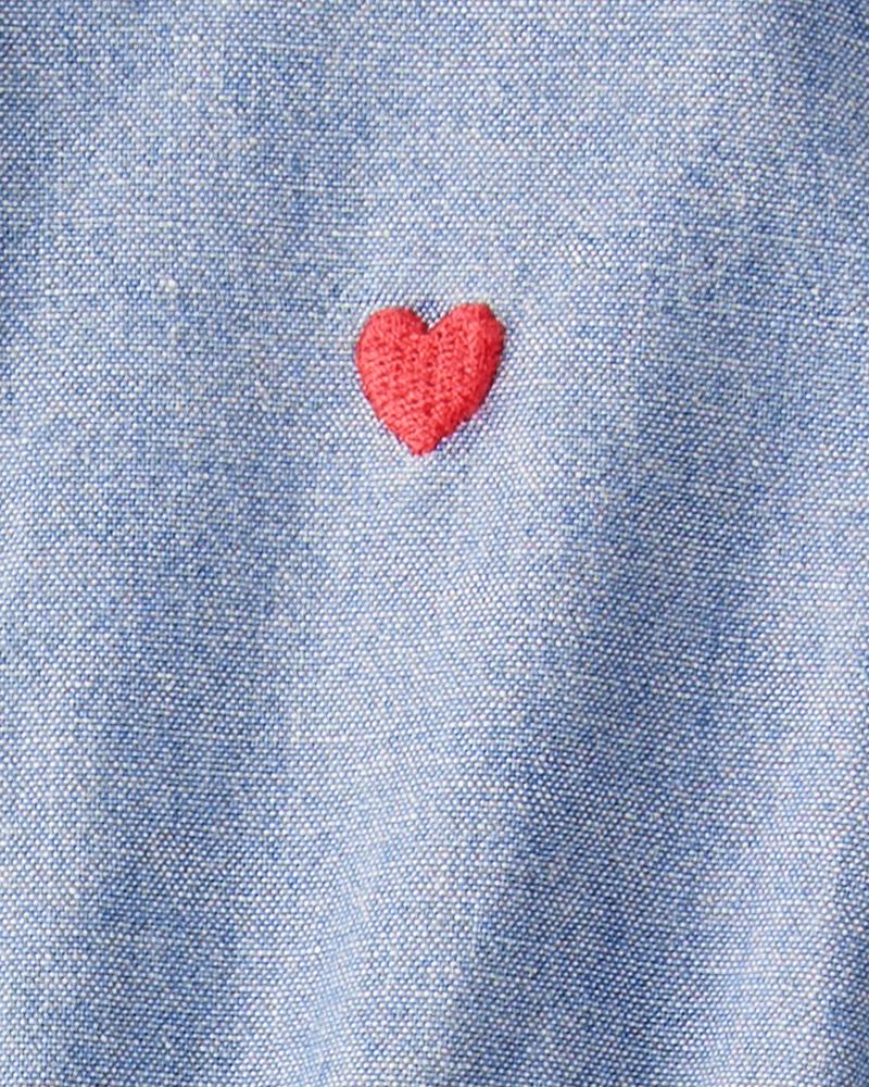 Baby Girl Heart Chambray Long-Sleeve Denim Jumpsuit - Blue, image 3 of 4 slides