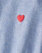 Baby Girl Heart Chambray Long-Sleeve Denim Jumpsuit - Blue, image 3 of 4 slides