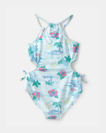 Girls Beach  Sleeveless 1-Piece Swimsuit - Blue, 