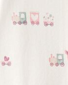 Baby Girl Train Print 100% Cotton Long-Sleeve Snug Fit Sleeper- White, image 3 of 4 slides