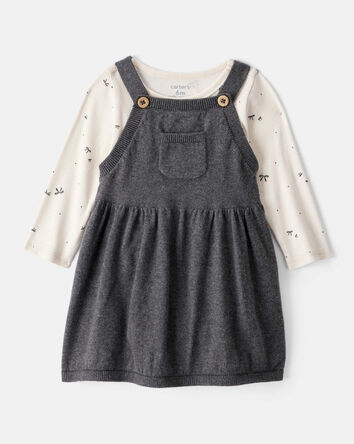 Bébé fille - Ensemble robe à manches longues en coton à motifs de nœuds - Blanc/gris, 