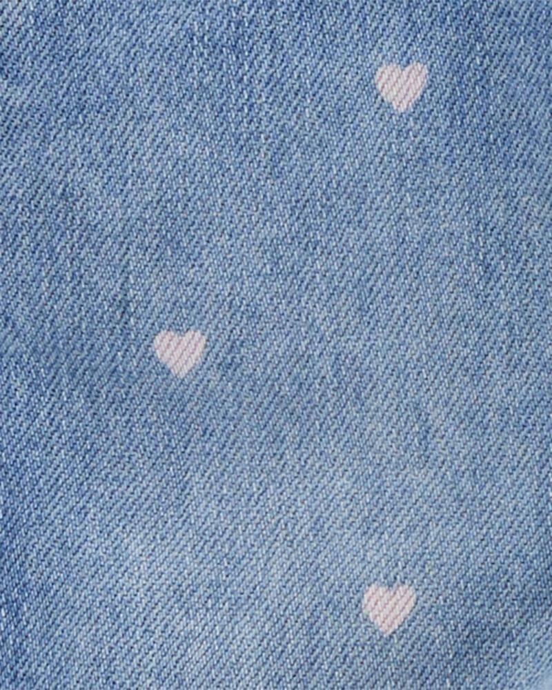 Bébé Salopette en denim tricoté à motifs de cœurs - Bleu, image 3 sur 5 diapositives