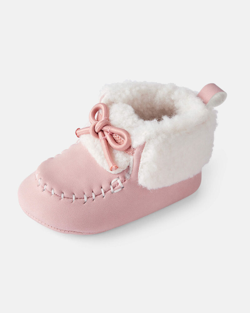 Baby Girl Sherpa Moccasin Boots - Pink/White, image 6 of 6 slides