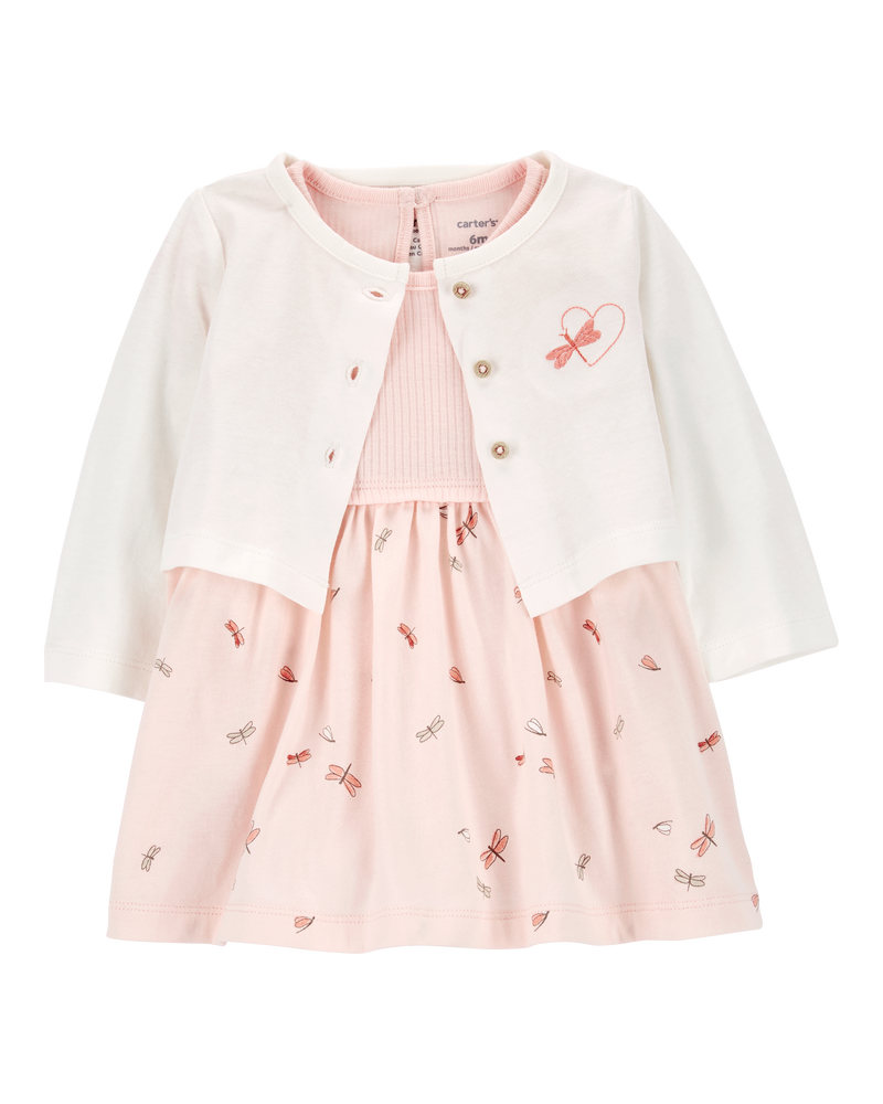 Bébé Ensemble 2 pièces robe cache-couche et cardigan, image 1 sur 5 diapositives