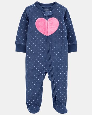 Baby Girl Heart Print Loose Fit Long-Sleeve Sleeper - Navy, 
