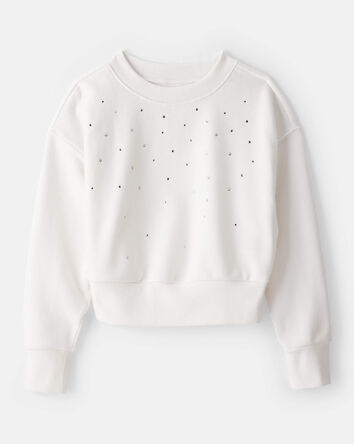 Girls Rhinestone Pullover Sweatshirt - Ivory, 