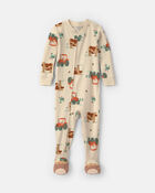 Toddler Boy 1-Piece Farm 100% Cotton Snug Fit Footed Pyjama - Beige, image 1 of 5 slides