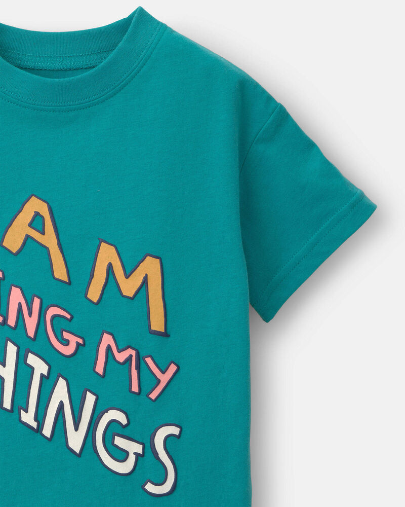 Toddler 'I Am Doing My Things' Relaxed  Graphic Tee - Teal, image 5 of 5 slides