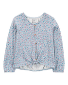 Kid Floral Gauze Long-Sleeve Button-Up Top - Blue, image 1 of 3 slides