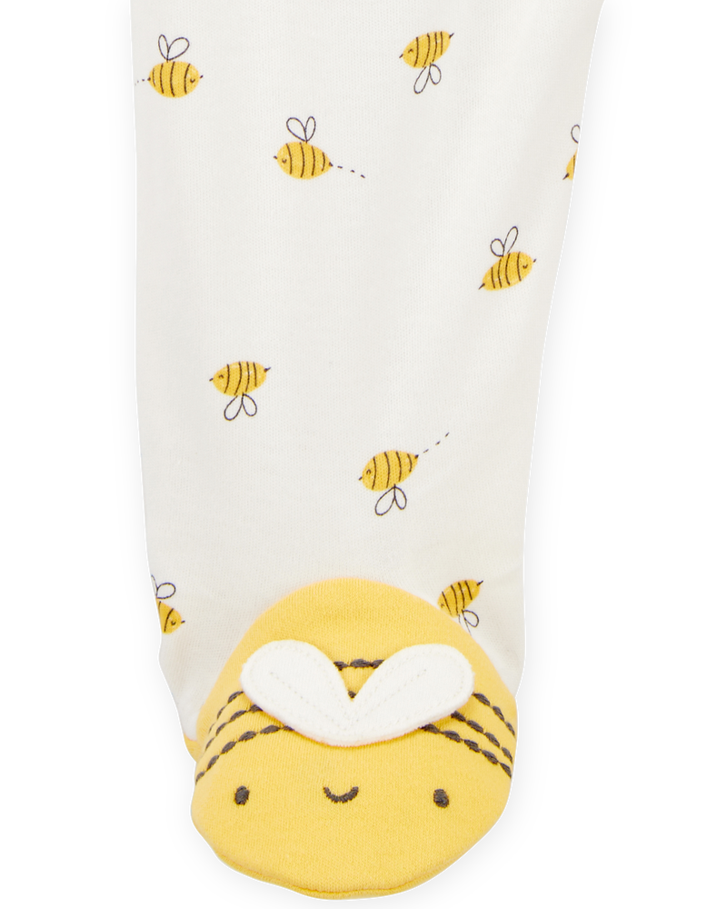 Baby Bee Print 2-Way Zip Cotton Sleeper Pyjamas - Cream, image 3 of 4 slides