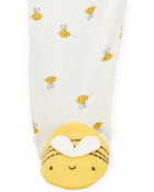 Baby Bee Print 2-Way Zip Cotton Sleeper Pyjamas - Cream, image 3 of 4 slides