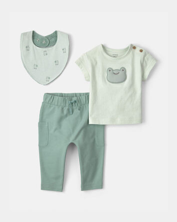 B&eacute;b&eacute; gar&ccedil;on - Ensemble 3 pi&egrave;ces haut &agrave; motif grenouille et pantalon - Vert, 