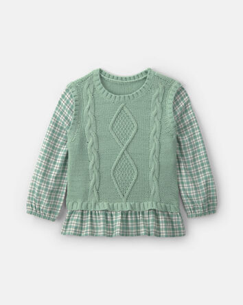 Ensemble 2 pi&egrave;ces gilet tricot et haut &agrave; carreaux &ndash; Vert, 