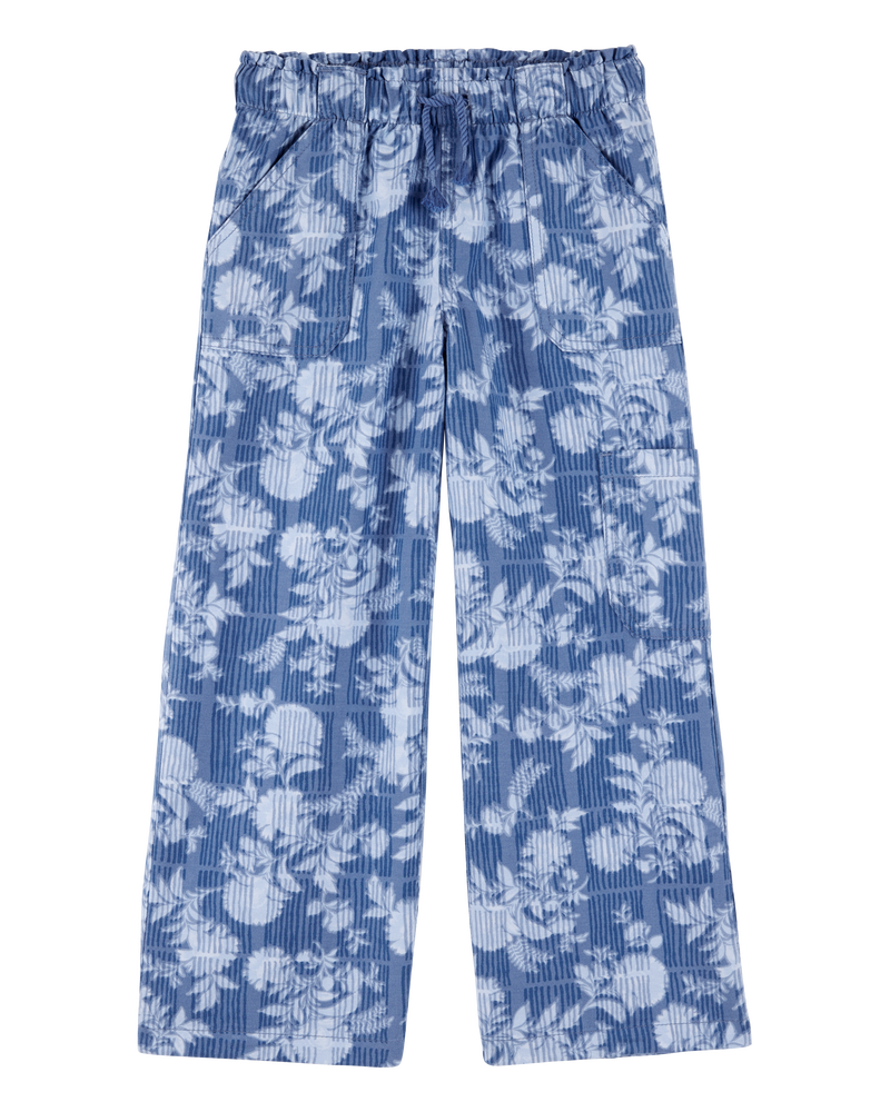 Enfant Pantalon à cordon de serrage à motifs de fleurs - Bleu, image 1 sur 5 diapositives