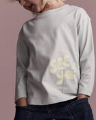 Toddler 'See Ya' Long-Sleeve Pocket Relaxed Graphic Tee - Sage, image 4 of 6 slides