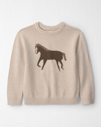 Kids Organic Cotton Horse Sweater Knit Pullover, 