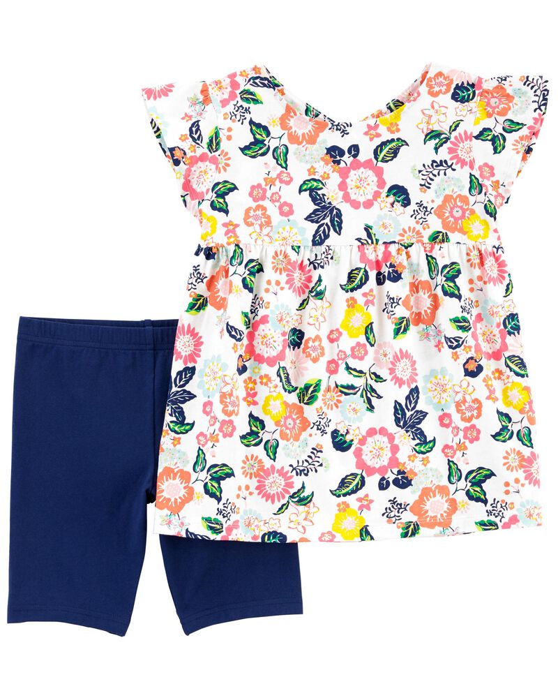 2-Piece Floral Jersey Top & Bike Shorts
