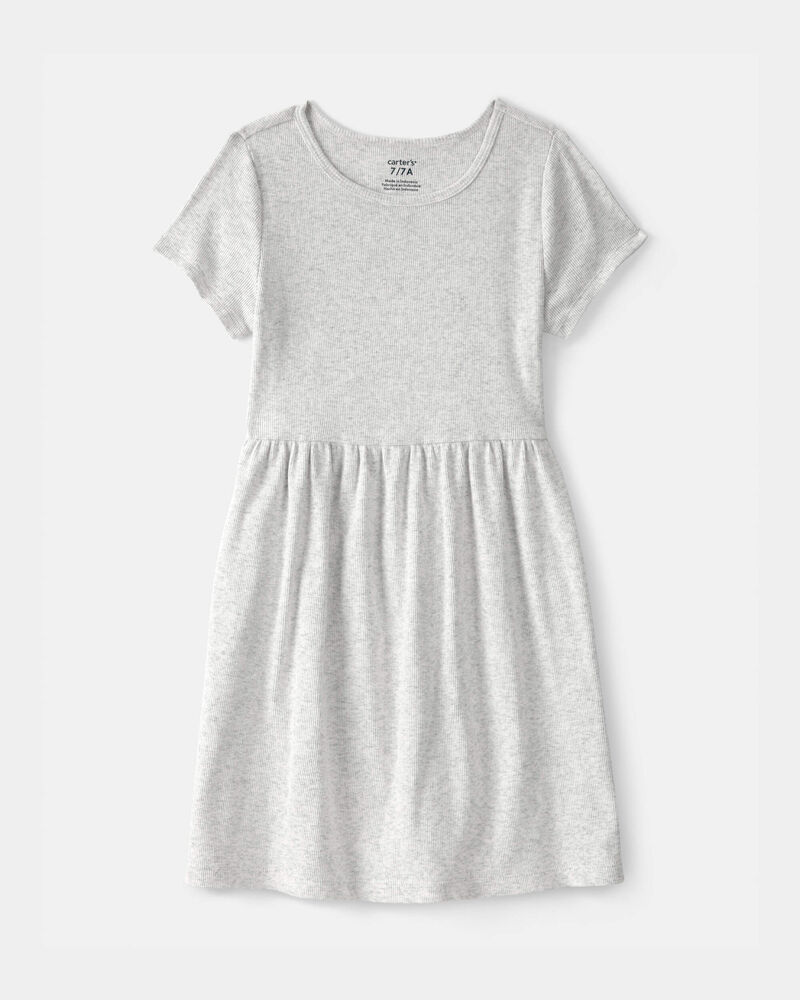 Girls Rib Short-Sleeve Dress - Grey, image 1 of 4 slides