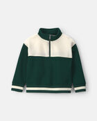 Boys Color Block Fleece Quarter-Zip Pullover Sweatshirt - Dark Green/Cream, image 1 of 3 slides