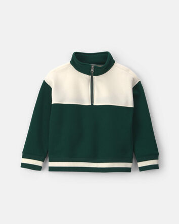 Boys Color Block Fleece Quarter-Zip Pullover Sweatshirt - Dark Green/Cream, 