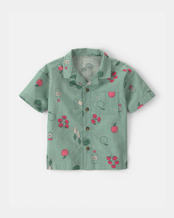 Toddler Boy Veggies Fruit Short-Sleeve Button-Down Shirt - Green, 
