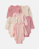 Baby Girl 6-Pack Bunny Long-Sleeve Bodysuits - Pink/Ivory, image 1 of 8 slides