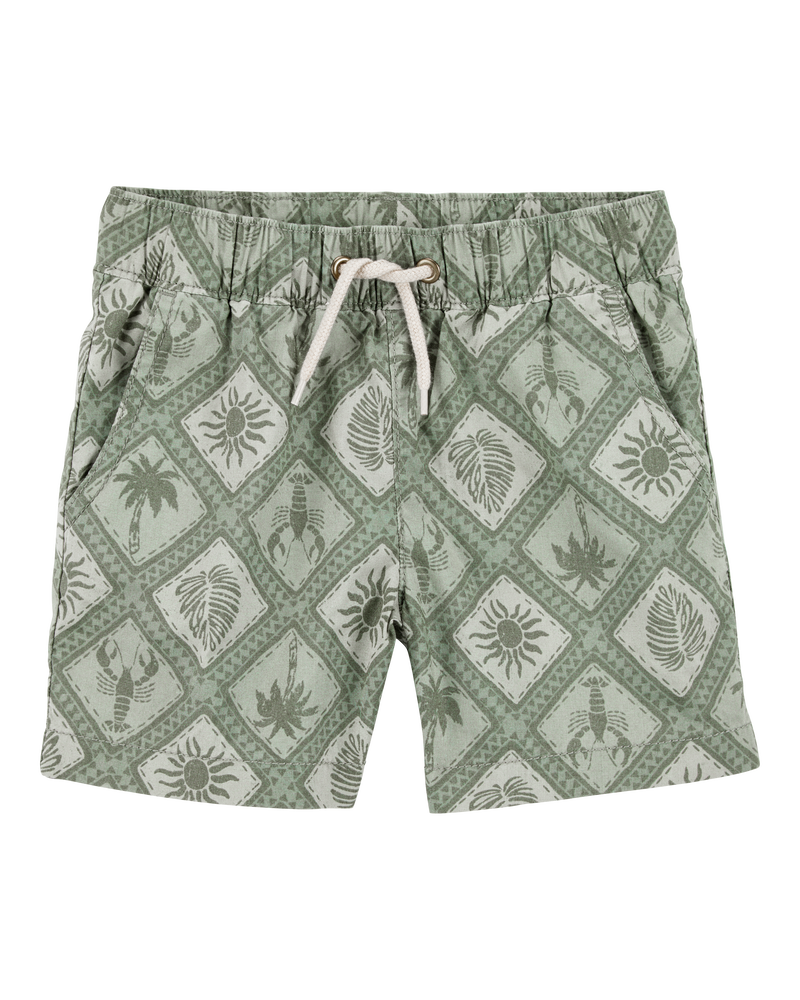 Toddler Tile Print Drawstring Shorts - Green, image 1 of 6 slides