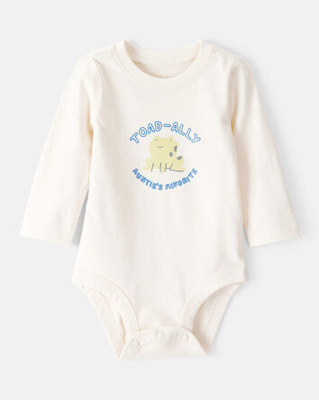 Baby Aunts Favourite Cotton Long-Sleeve Graphic Bodysuit - White, 