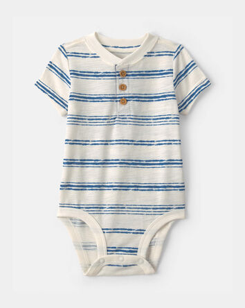 Baby Boy Striped Short-Sleeve Bodysuit - Blue/Ivory, 