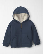 Toddler Boy Recycled Teddy Fleece Waffle Knit Hooded Jacket Made with Organic Cotton, image 1 of 4 slides