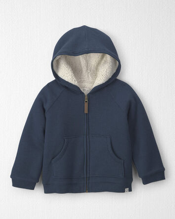 Toddler Boy Recycled Teddy Fleece Waffle Knit Hooded Jacket Made with Organic Cotton, 