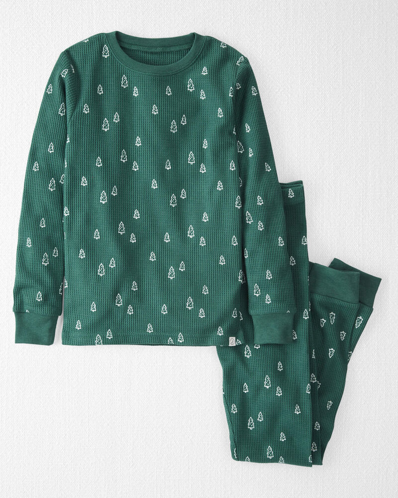 Kid Christmas Tree Print Waffle Knit Pyjamas Made with Organic Cotton, image 1 of 4 slides