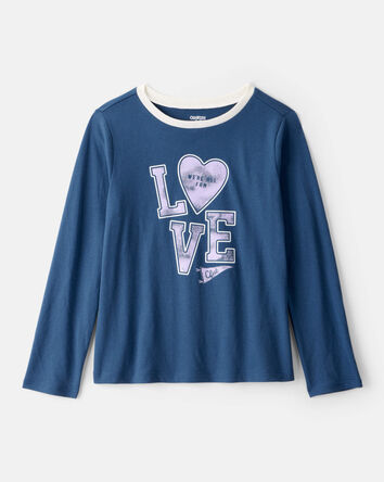 Filles - T-shirt &agrave; imprim&eacute; &agrave; manches longues Love Club - Bleu, 