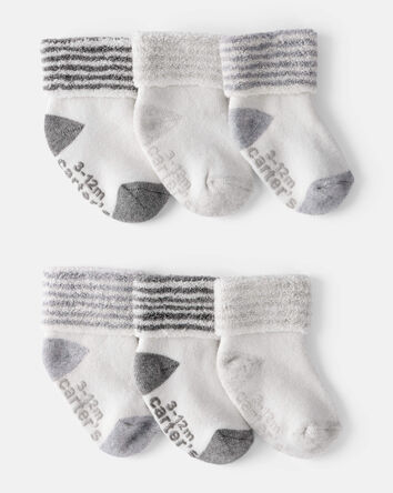 Baby 6-Pack Striped Ankle Socks - White/Grey, 