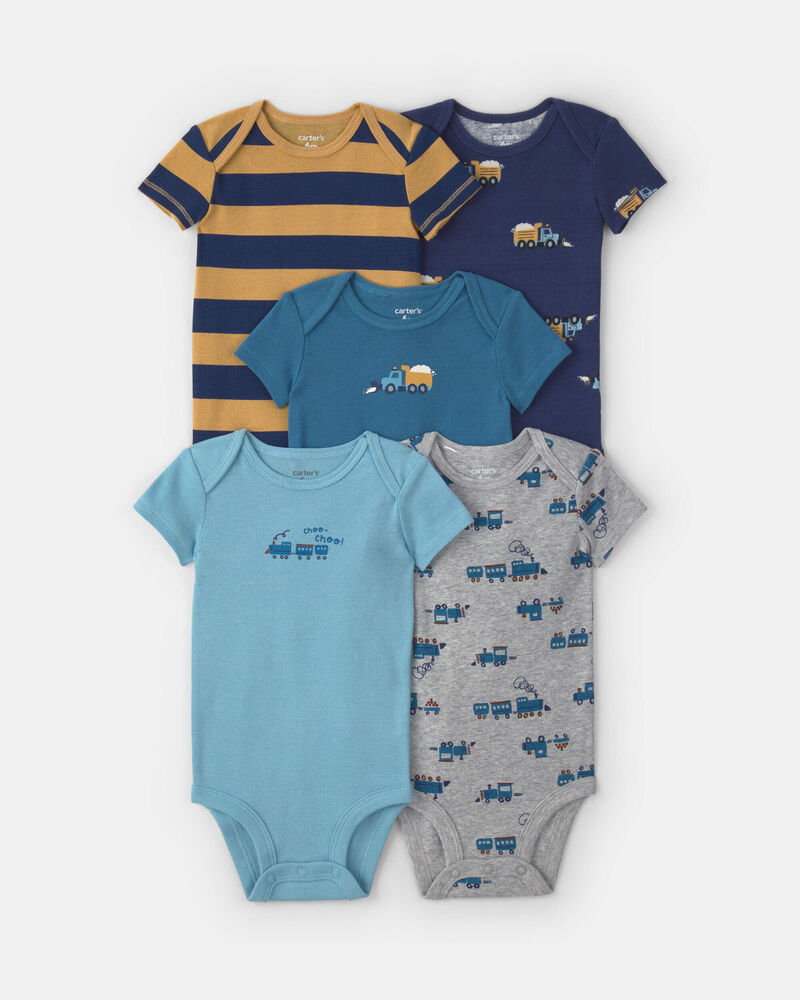 Baby Boy 4-Pack Trains Short-Sleeve Multipack Bodysuits, image 1 of 4 slides