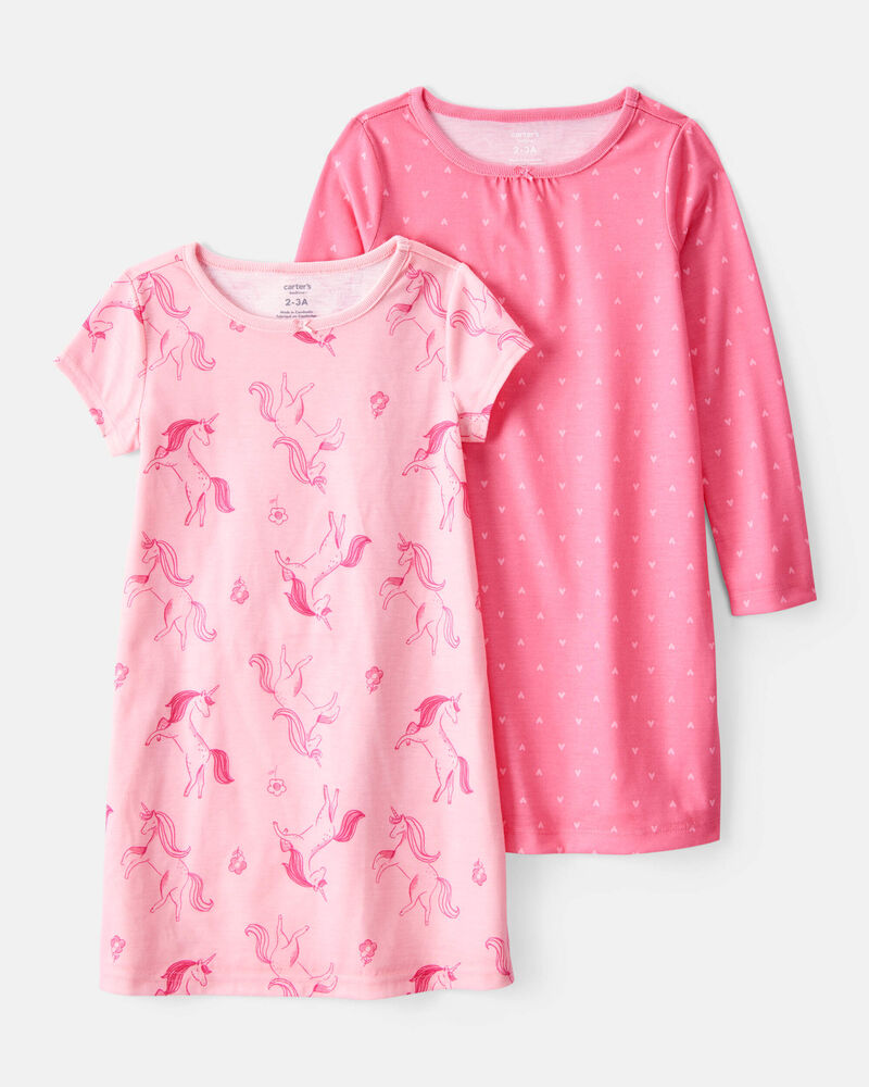 Kid 2-Pack Unicorn Hearts Nightgowns, image 1 of 5 slides