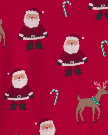 Kids 2-Piece Beige Santa Christmas 100% Cotton Snug Fit Pyjama Set - Red, 
