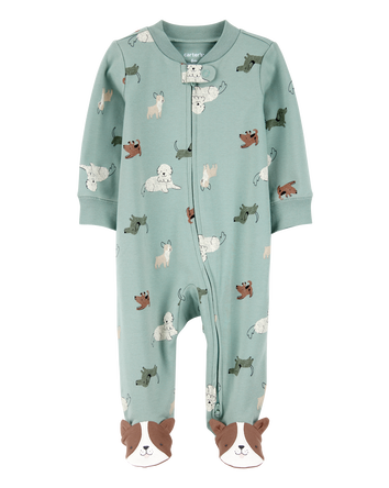 Dog Print 2-Way Zip Cotton Sleeper, 