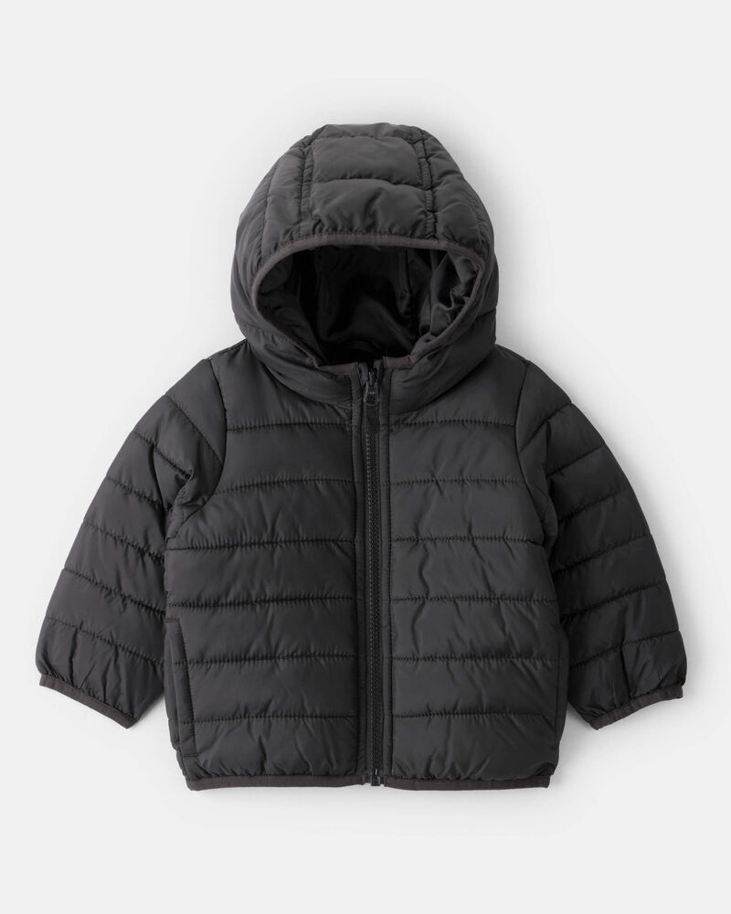 Baby Hooded Puffer Jacket - Black, image 1 of 4 slides